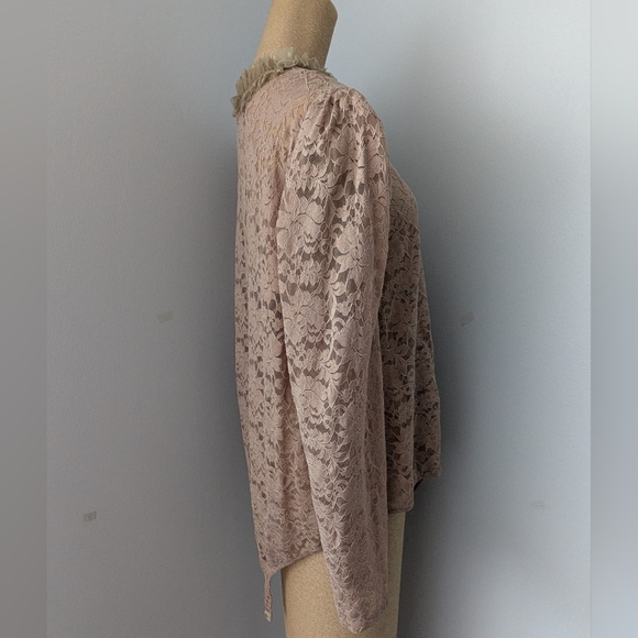 Chic See Thru Lace V-Neck Bodysuit Blouse - Tan - Picture 4 of 6